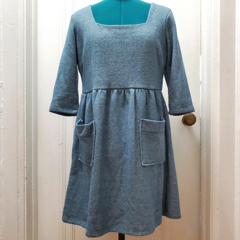 Loose Fitting Jersey Dress in Blue/Grey